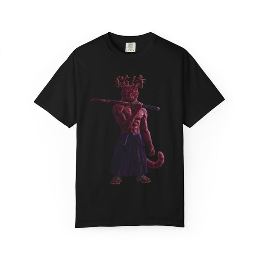 Premium Heavyweight Boxy Tee - Vintage Red Samurai Cat Graphic T-Shirt | Alternative Dark Aesthetic Comfort Colors 1717