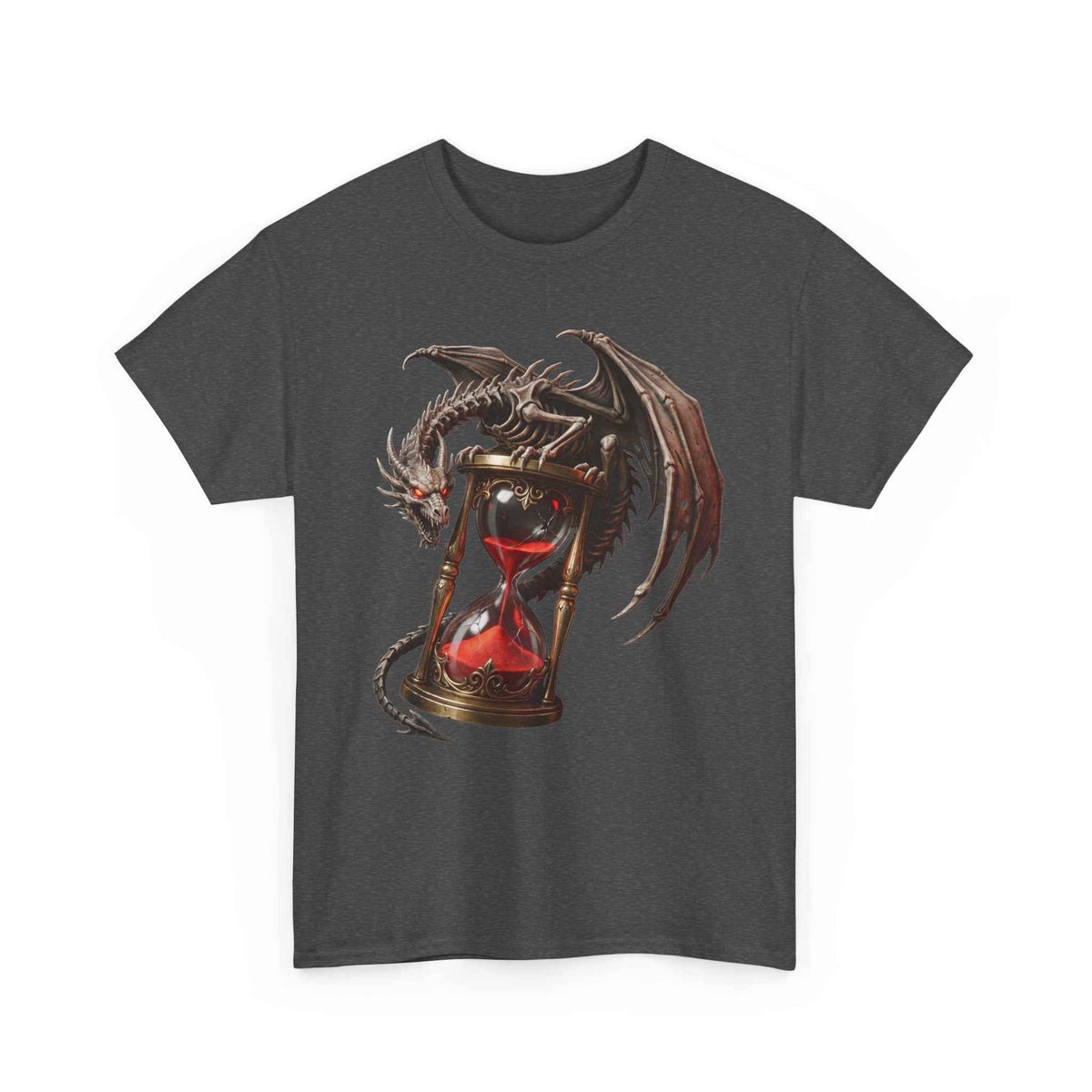Crimson Dragon Hourglass Graphic Tee - Heavyweight Cotton Dark Fantasy Streetwear T-Shirt