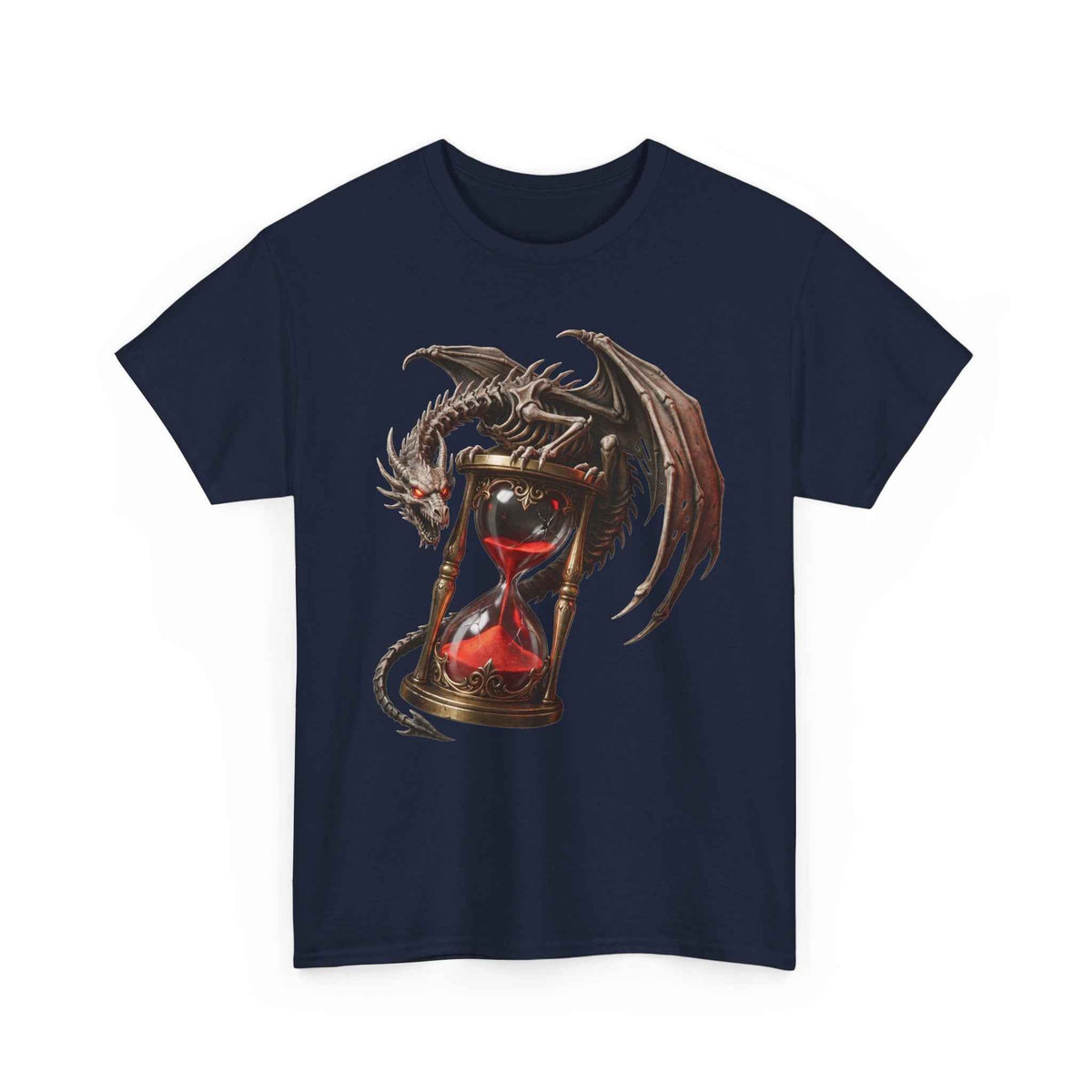 Crimson Dragon Hourglass Graphic Tee - Heavyweight Cotton Dark Fantasy Streetwear T-Shirt