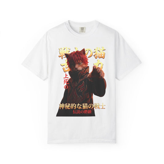 Premium Heavyweight Boxy Tee - Vintage Alternative Red Hair Cat Samurai Graphic T-Shirt | Dark Aesthetic Comfort Colors 1717