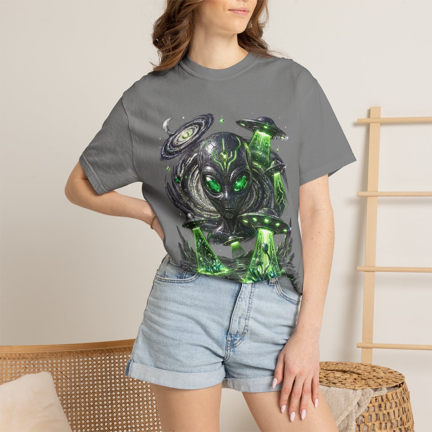 Y2K Cyberpunk Cosmic Space Monster T-Shirt Green Neon Aura Unisex Harajuku Style Streetwear Comfort Colors 1717 Graphic Tee