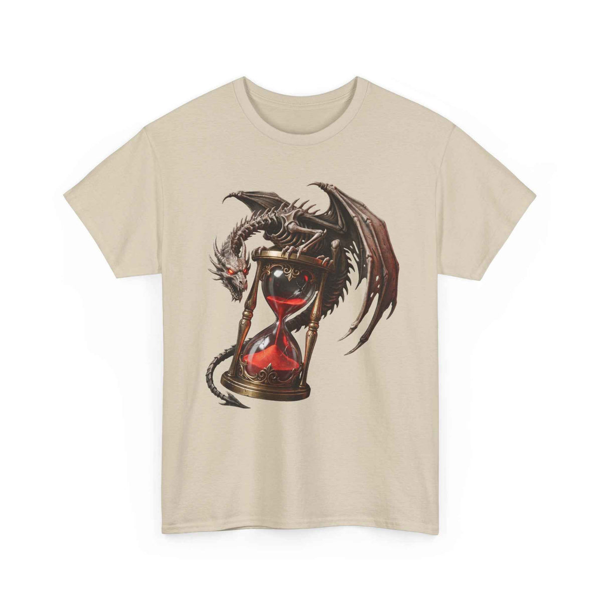 Crimson Dragon Hourglass Graphic Tee - Heavyweight Cotton Dark Fantasy Streetwear T-Shirt