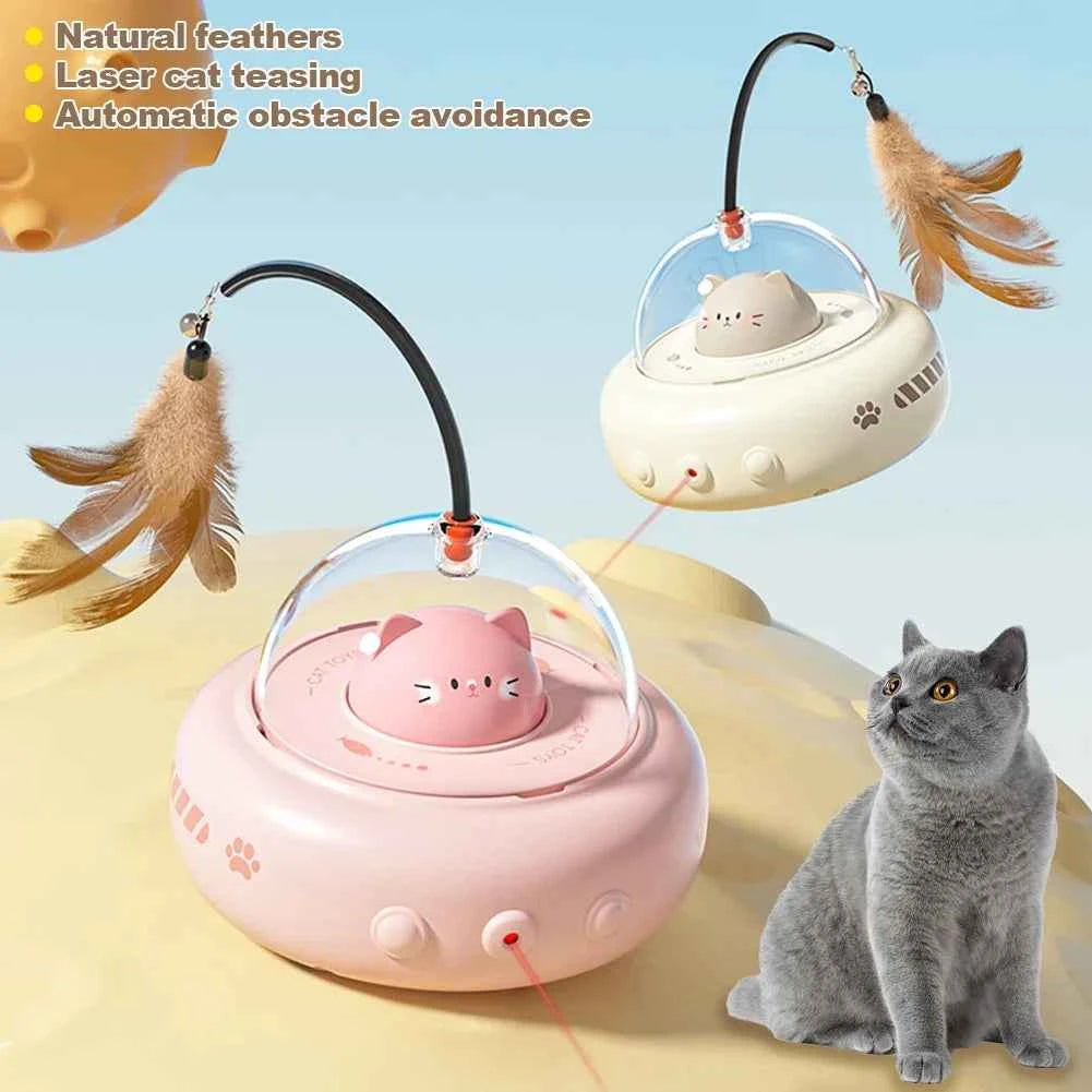 Smart Teaser Electric UFO Cat Teaser Stick with Bell & Replaceable Feathers