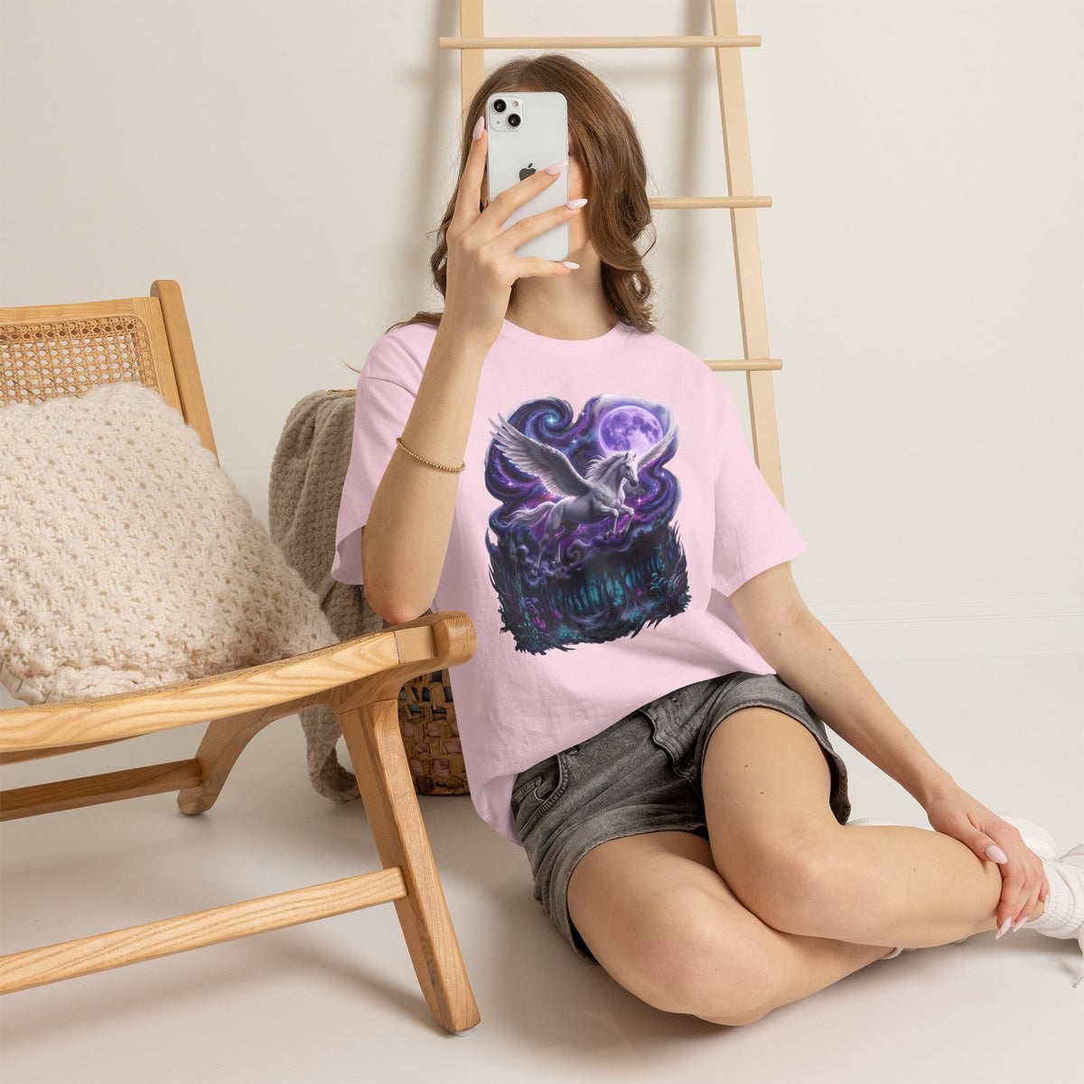 Celestial Pegasus Galaxy Moon Cotton T-Shirt - Cosmic Fantasy Graphic Tee