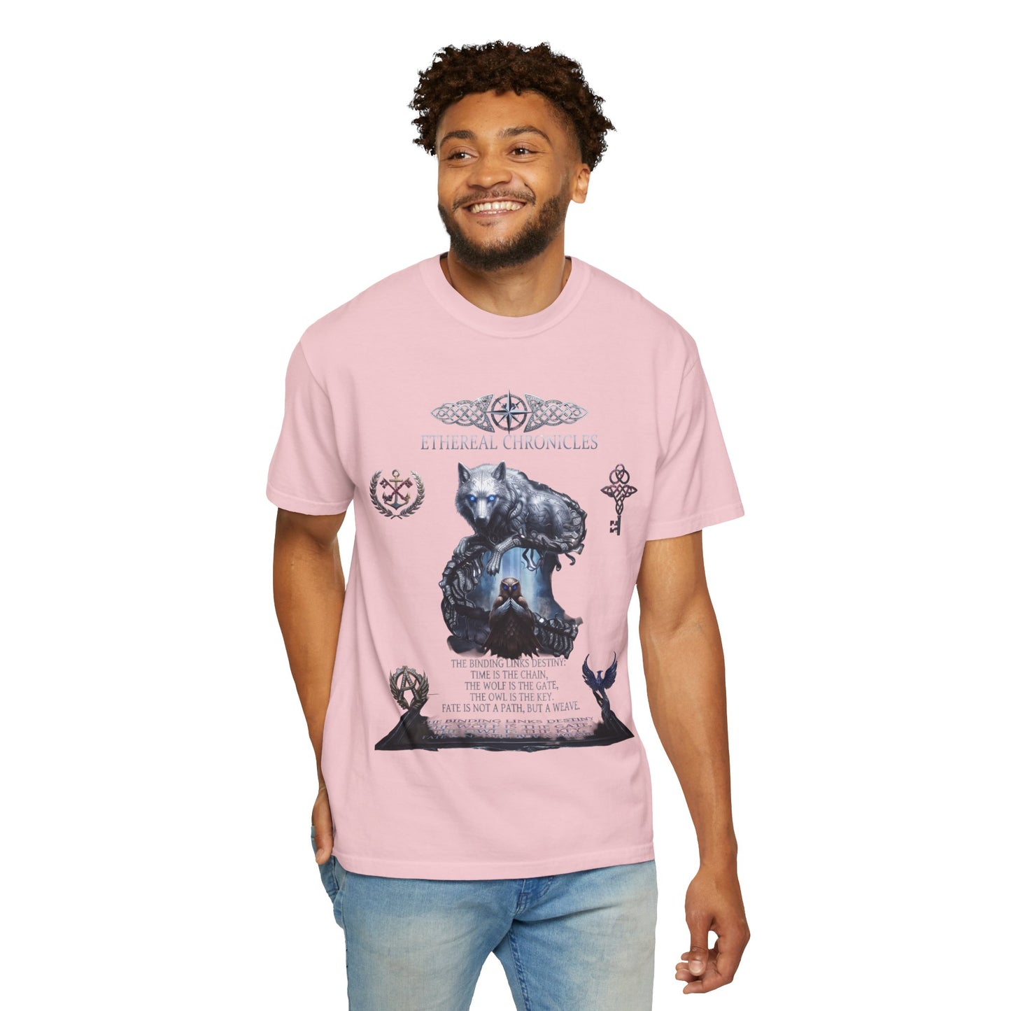 Ethereal Chronicles Graphic Tee | Mythical Wolf & Celestial Owl Shirts for Men & Women | Dark Fantasy Gothic Aesthetics Heavyweight Comfort Colors 1717 T-Shirt