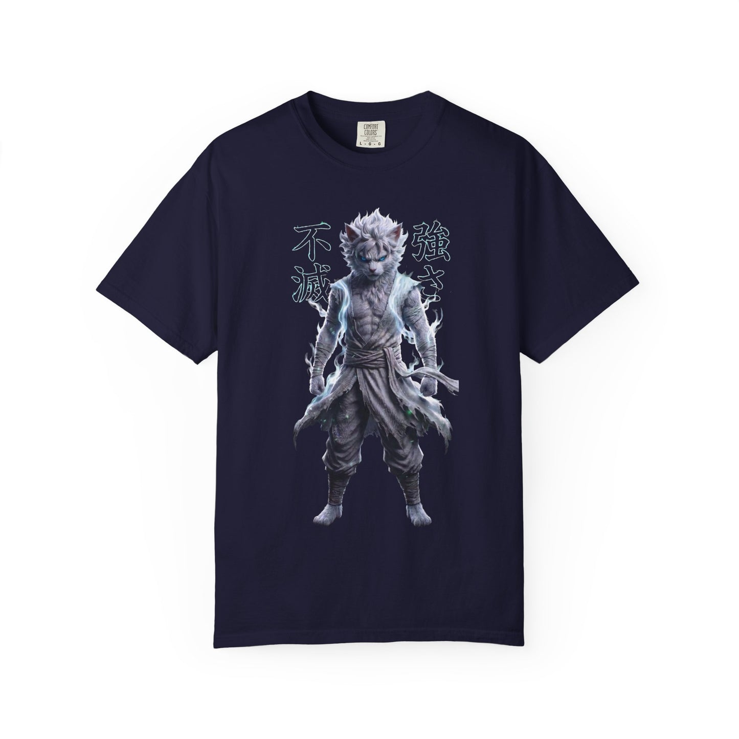 Y2K Cyberpunk Graphic Tee White Silver Cat Warrior Unisex Harajuku Style Streetwear Comfort Colors 1717 T-Shirt