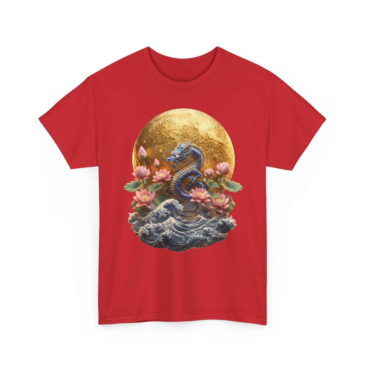 Japanese Dragon & Lotus Moon Graphic Tee - Heavy Cotton Streetwear