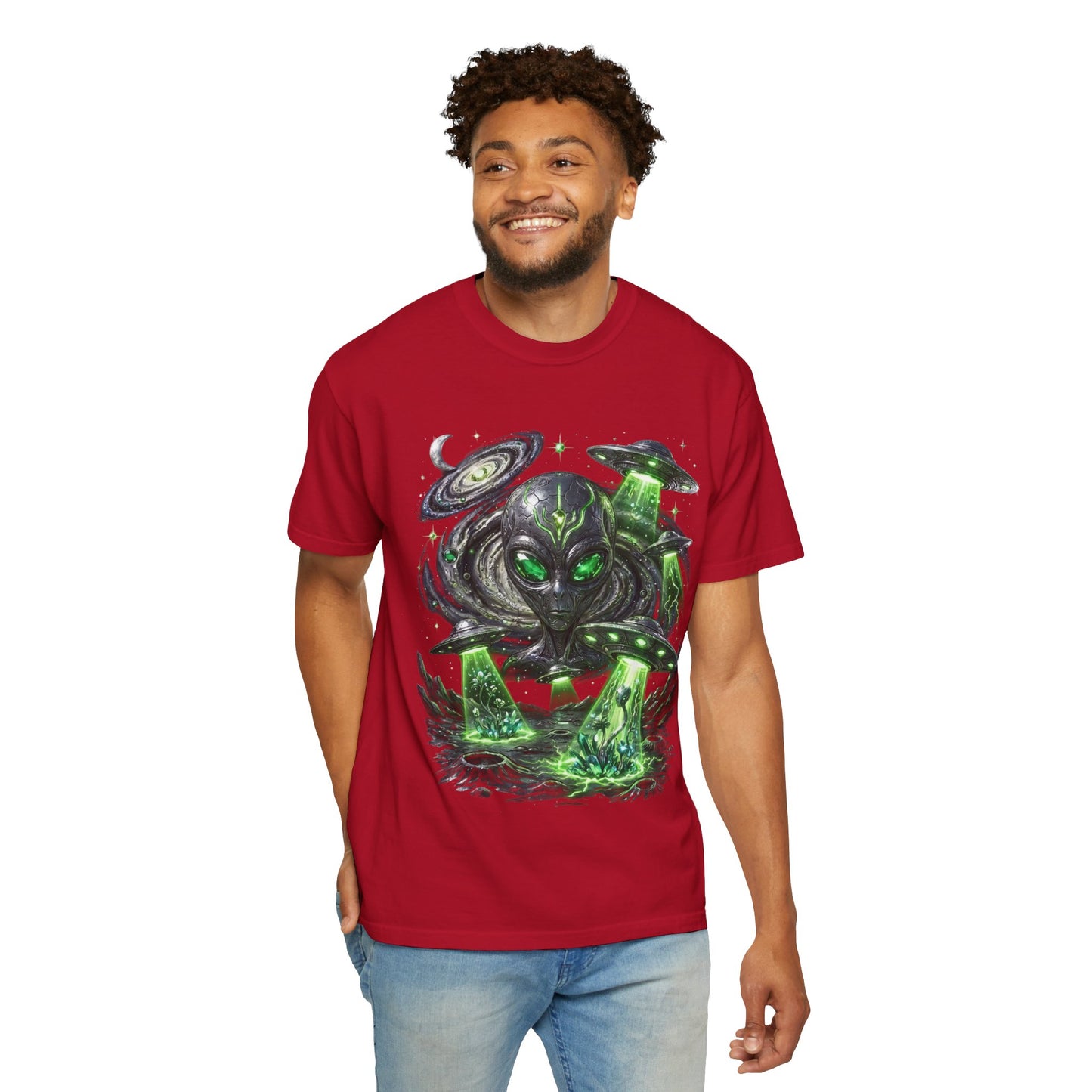 Y2K Cyberpunk Cosmic Space Monster T-Shirt Green Neon Aura Unisex Harajuku Style Streetwear Comfort Colors 1717 Graphic Tee
