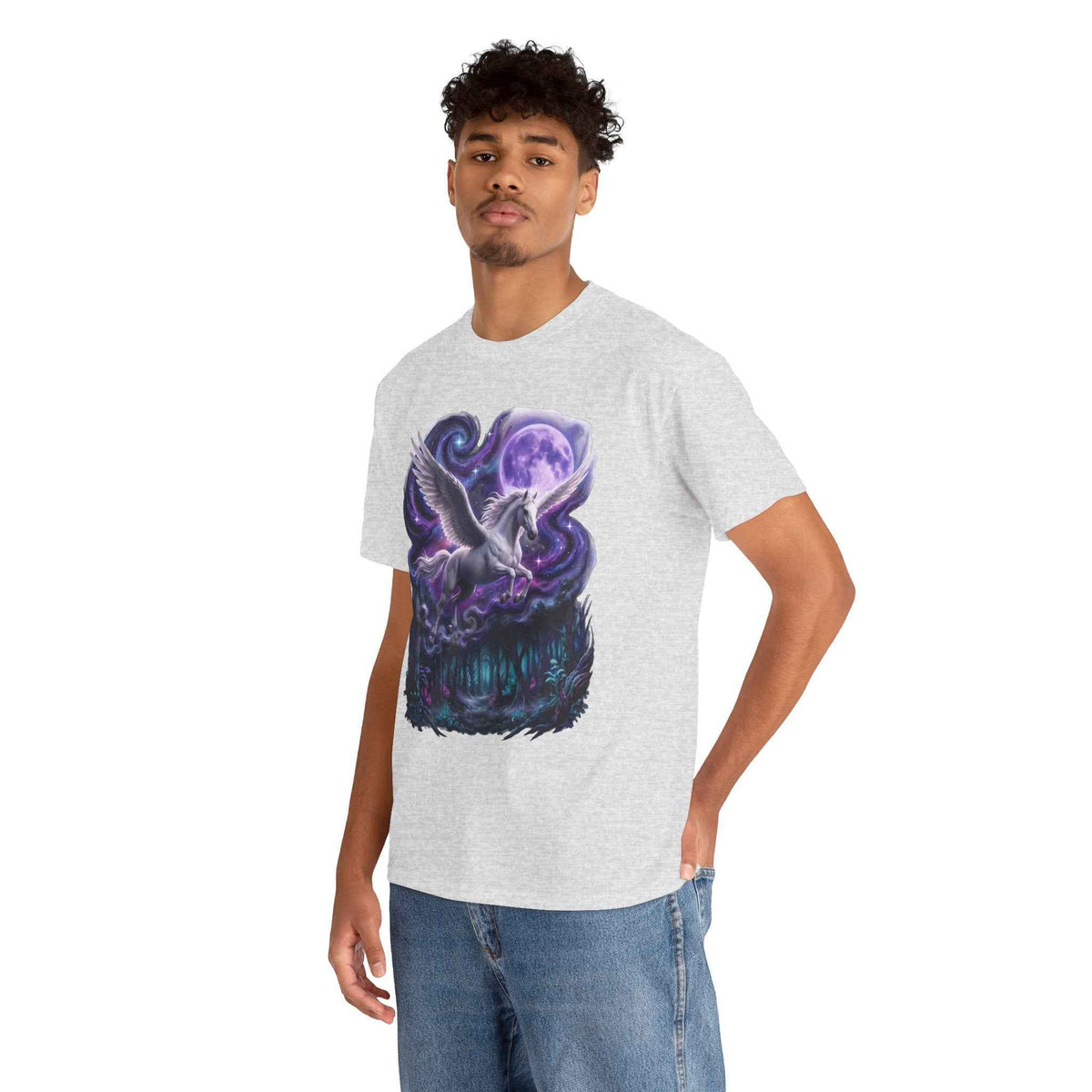 Celestial Pegasus Galaxy Moon Cotton T-Shirt - Cosmic Fantasy Graphic Tee