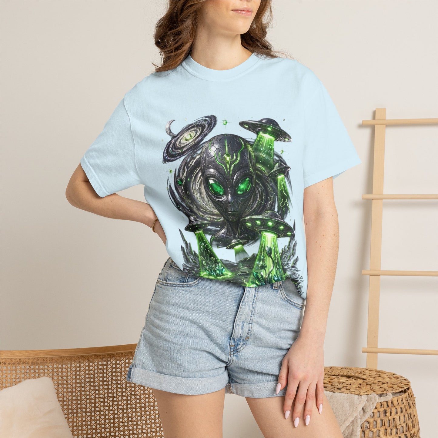 Y2K Cyberpunk Cosmic Space Monster T-Shirt Green Neon Aura Unisex Harajuku Style Streetwear Comfort Colors 1717 Graphic Tee