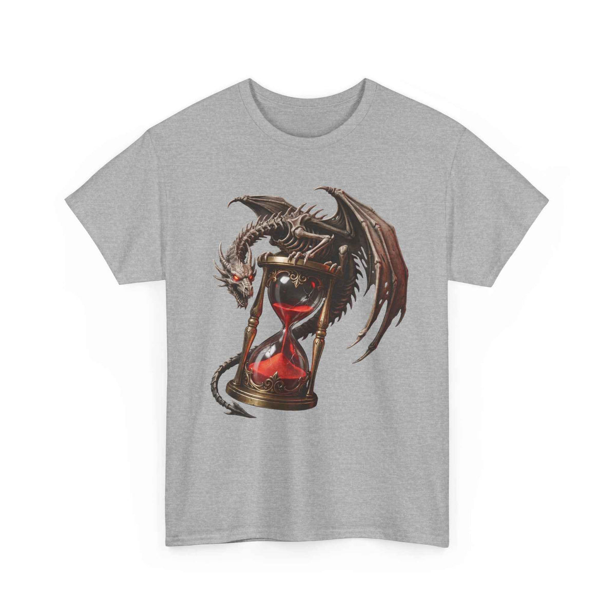 Crimson Dragon Hourglass Graphic Tee - Heavyweight Cotton Dark Fantasy Streetwear T-Shirt