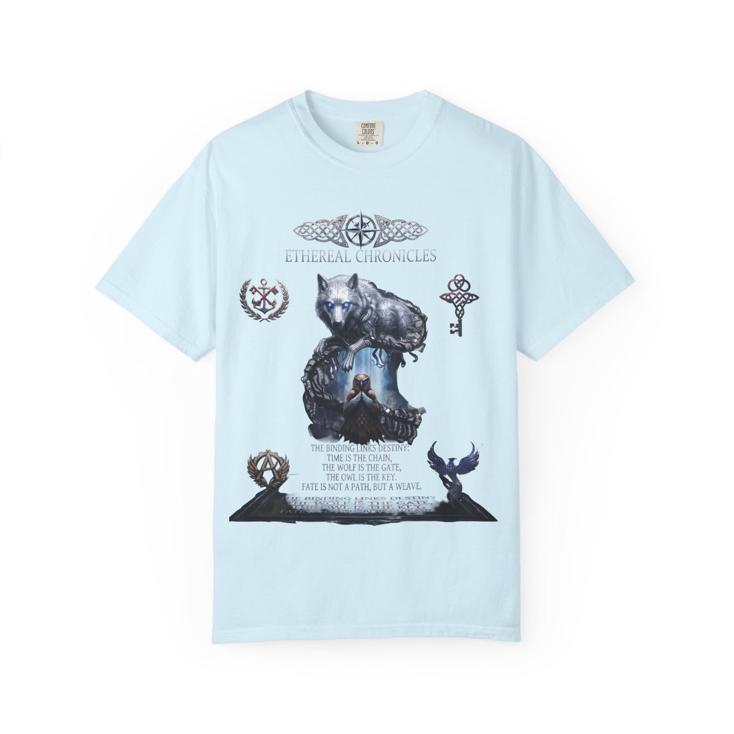 Ethereal Chronicles Graphic Tee | Mythical Wolf & Celestial Owl Shirts for Men & Women | Dark Fantasy Gothic Aesthetics Heavyweight Comfort Colors 1717 T-Shirt