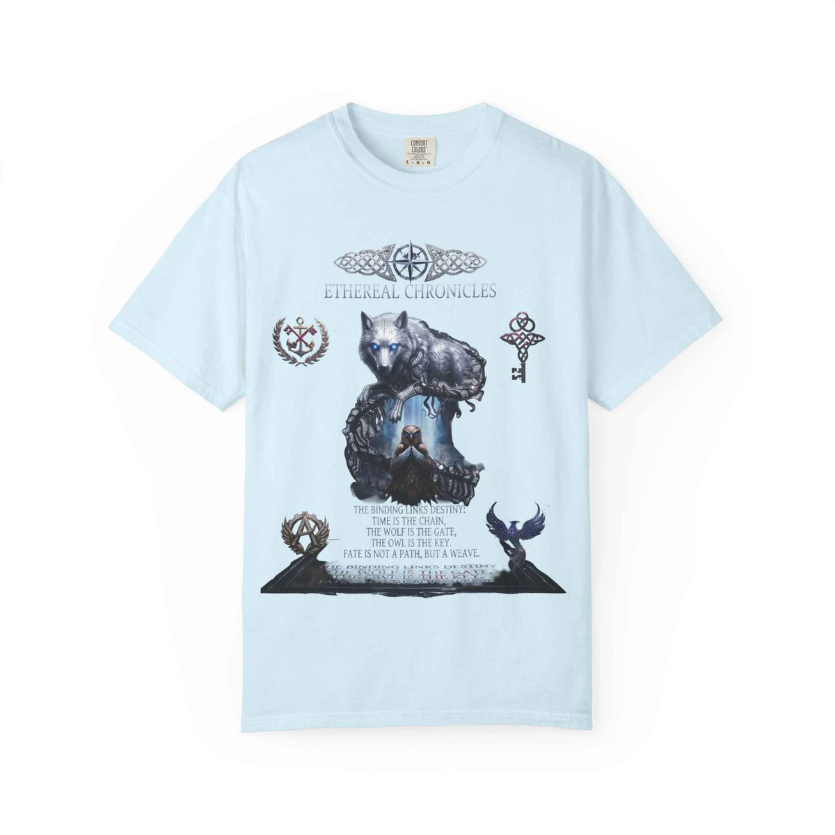 Mythical Wolf & Celestial Owl Graphic Tee, Dark Gothic Heavyweight Unisex