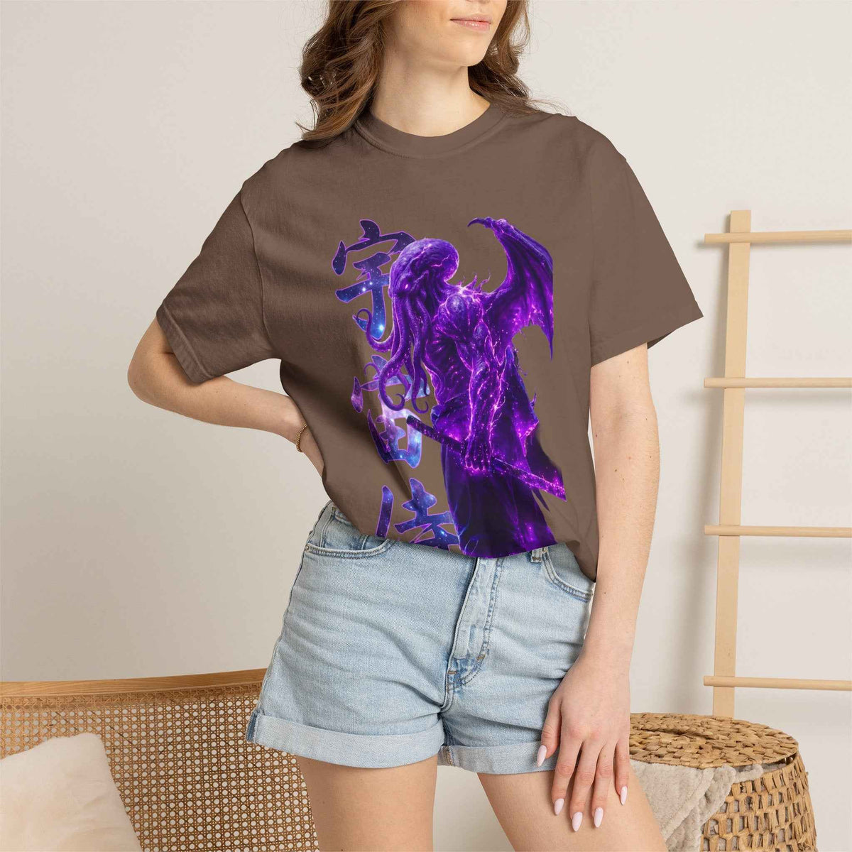 Purple Galaxy Monster Shirt Japanese Aesthetic T Shirt Cosmic Horror Graphic Tee Harajuku Streetwear Comfort Colors 1717 Apparel