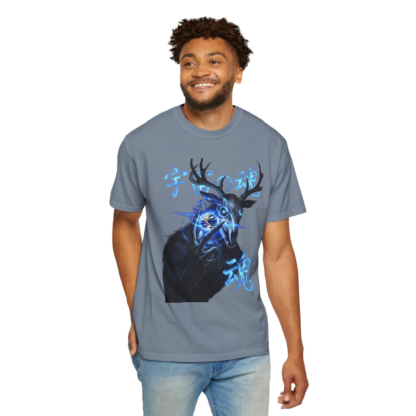 Y2K Cyberpunk Cosmic Skull T-Shirt Blue Neon Energy Aura Unisex Harajuku Style Streetwear Comfort Colors 1717 Graphic Tee