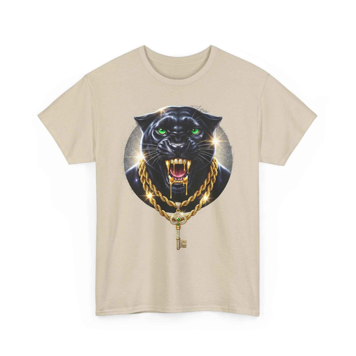 Luxury Black Panther Graphic Tee with Gold Chains & Key
