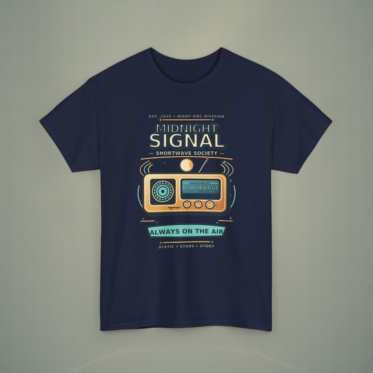Midnight Signal Shortwave Society Tee | Vintage Ham Radio Operator Graphic Shirt | Gildan 5000