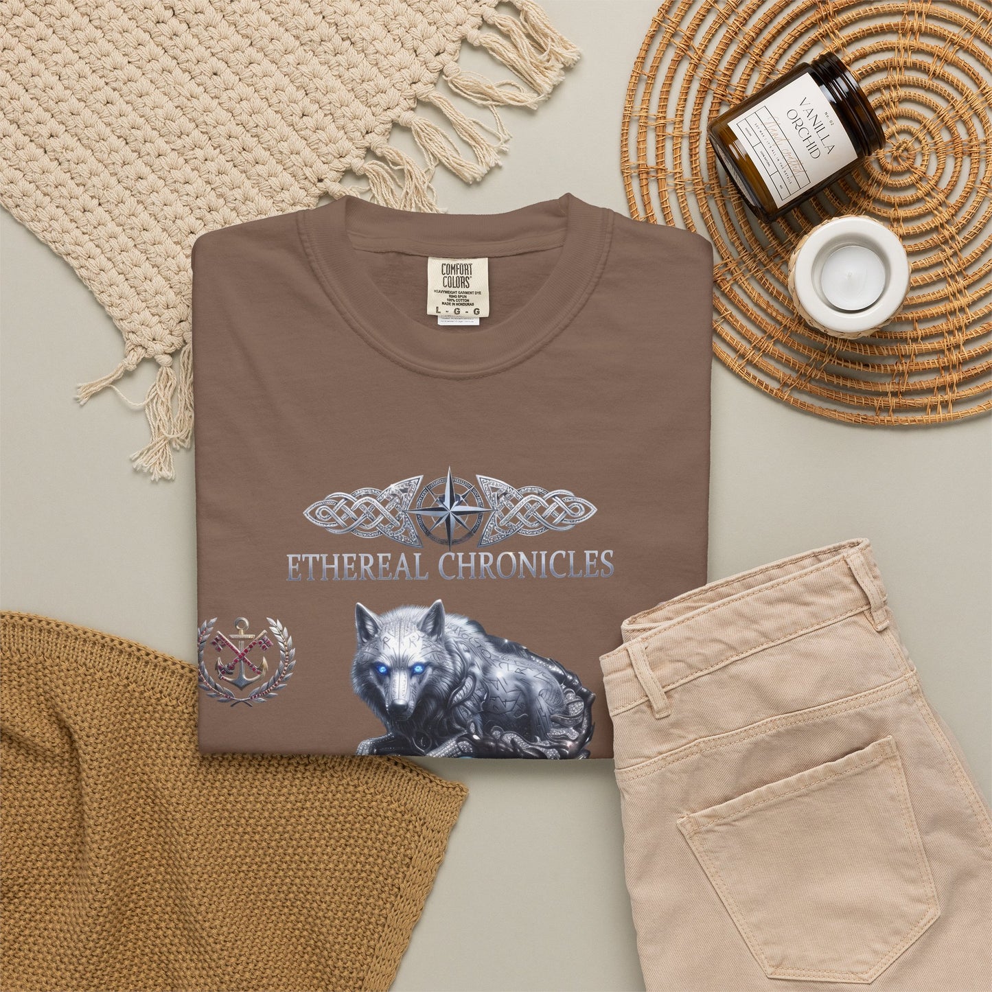 Ethereal Chronicles Graphic Tee | Mythical Wolf & Celestial Owl Shirts for Men & Women | Dark Fantasy Gothic Aesthetics Heavyweight Comfort Colors 1717 T-Shirt