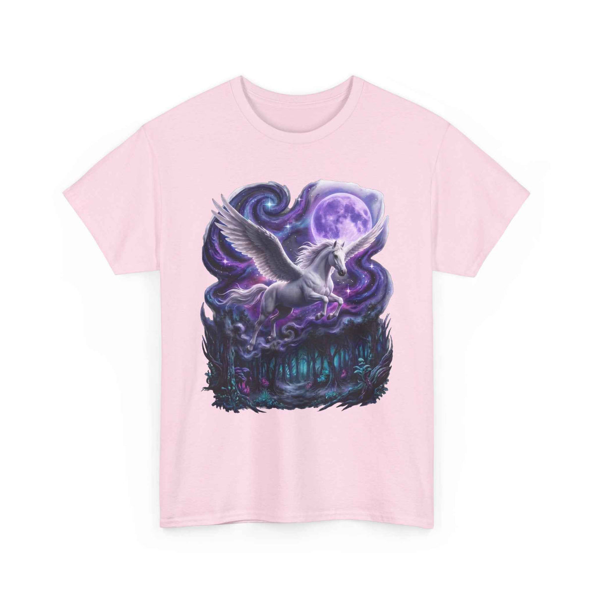 Celestial Pegasus Galaxy Moon Cotton T-Shirt - Cosmic Fantasy Graphic Tee