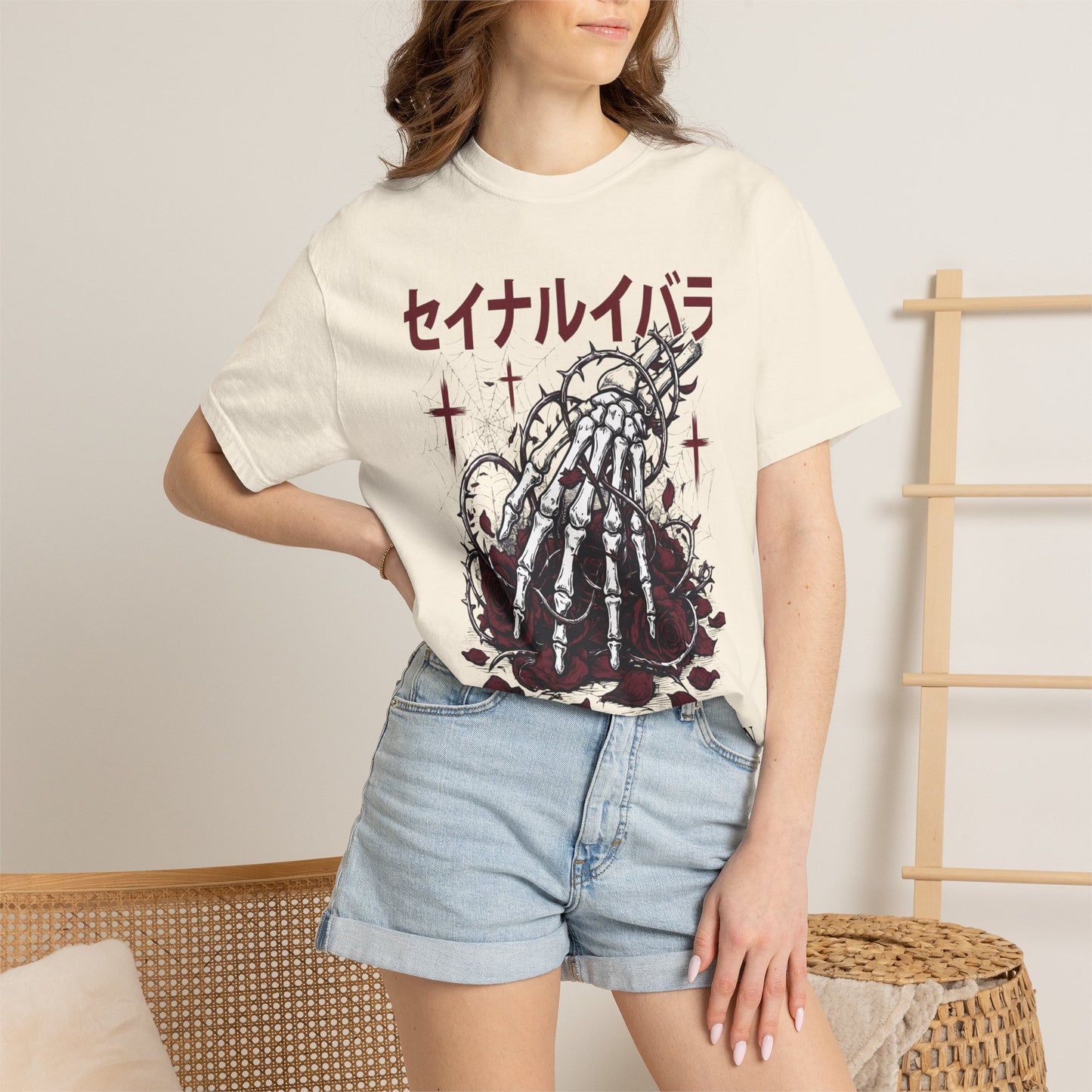 T-Shirt — Sacred Thorn Skeleton Hands Graphic Tee (セイナルイバラ)