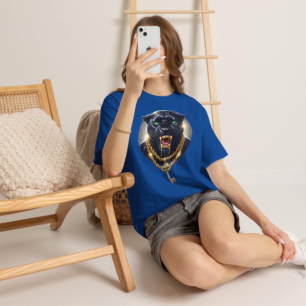 Luxury Black Panther Graphic Tee with Gold Chains & Key