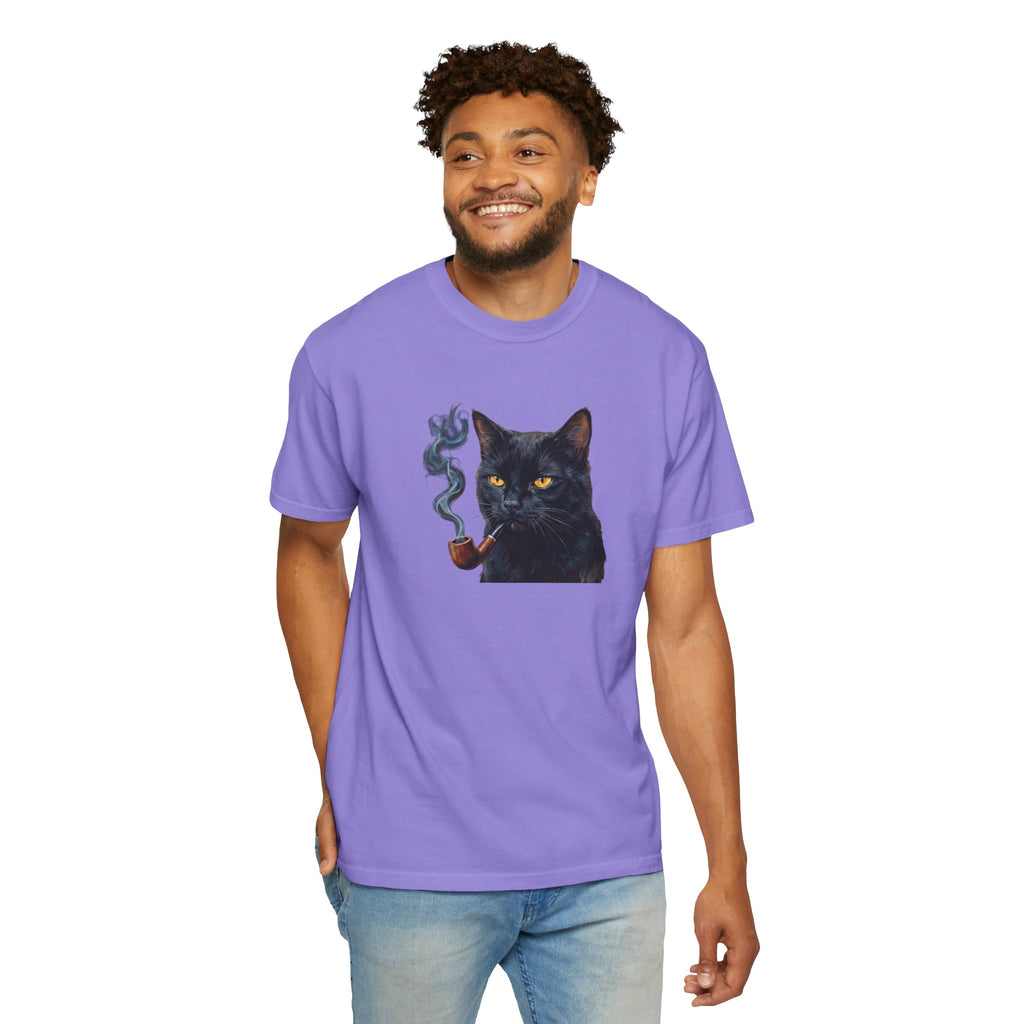 Smoking Cat Graphic T-Shirt — Vintage Noir Cat with Pipe Tee
