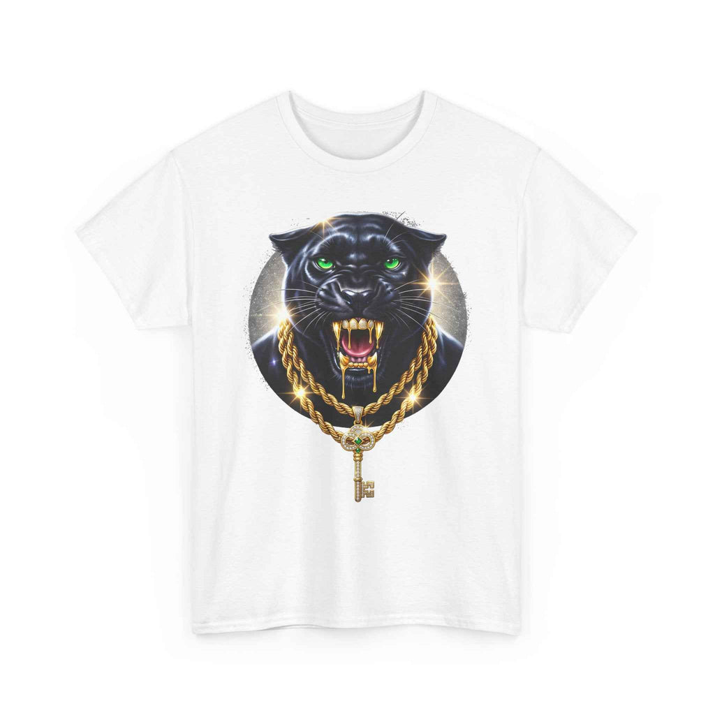Luxury Black Panther Graphic Tee with Gold Chains & Key