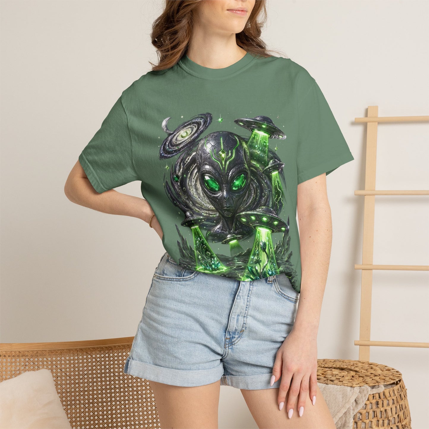 Y2K Cyberpunk Cosmic Space Monster T-Shirt Green Neon Aura Unisex Harajuku Style Streetwear Comfort Colors 1717 Graphic Tee