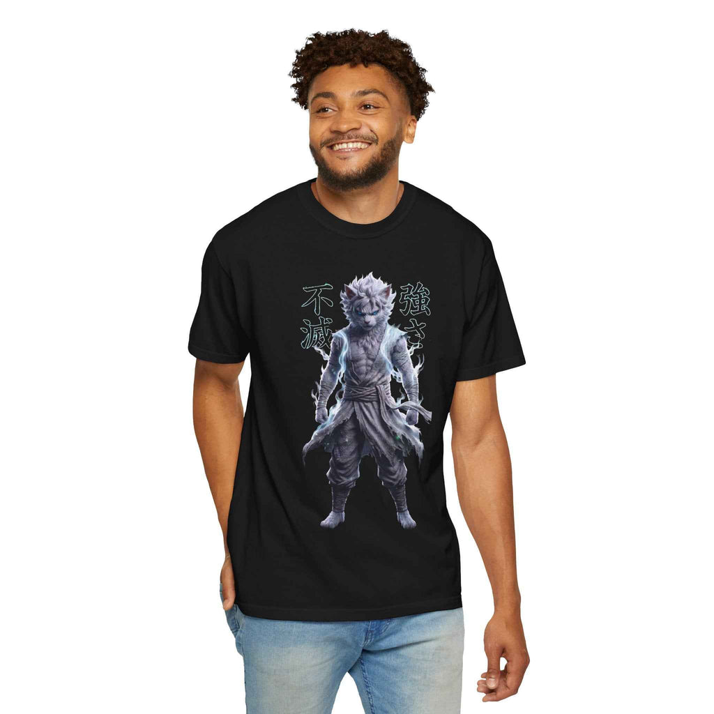 Cyberpunk Cat Warrior Graphic Tee - Harajuku Style, 100% Cotton Premium Tee