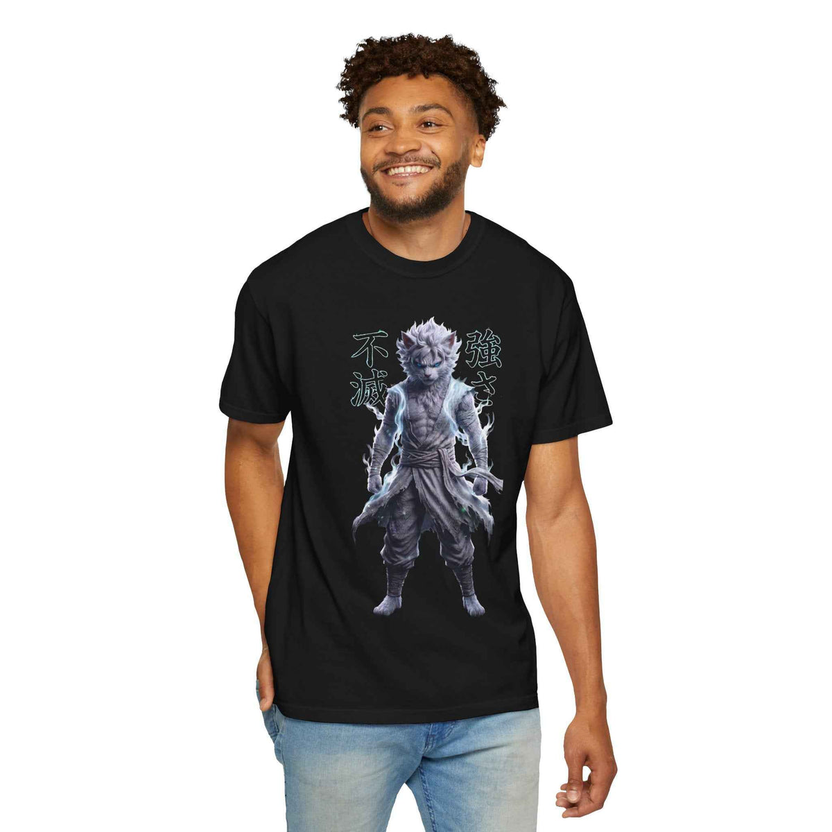 Cyberpunk Cat Warrior Graphic Tee - Harajuku Style, 100% Cotton Premium Tee