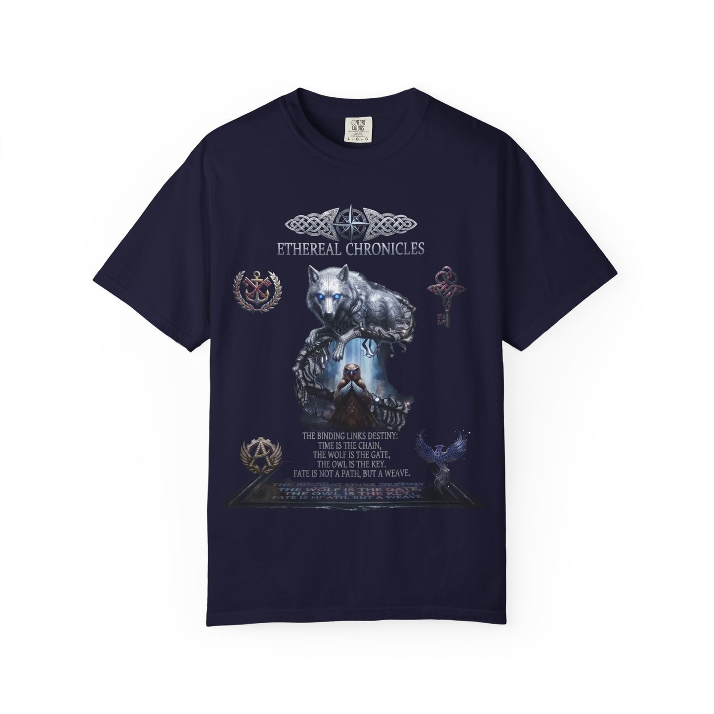 Ethereal Chronicles Graphic Tee | Mythical Wolf & Celestial Owl Shirts for Men & Women | Dark Fantasy Gothic Aesthetics Heavyweight Comfort Colors 1717 T-Shirt