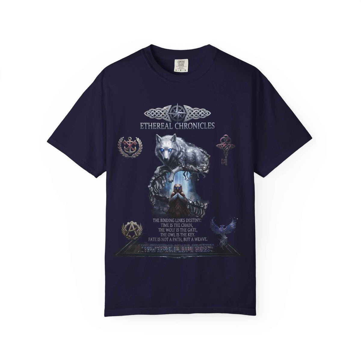 Mythical Wolf & Celestial Owl Graphic Tee, Dark Gothic Heavyweight Unisex