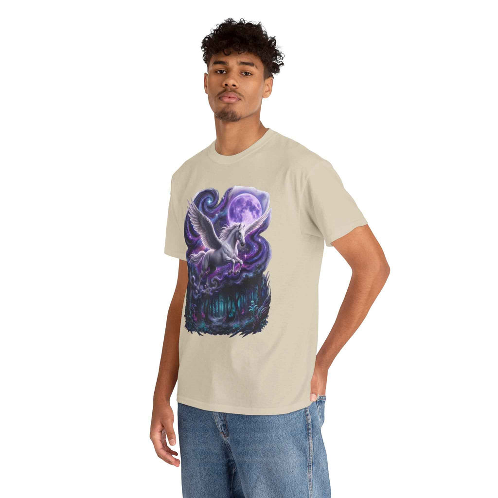 Celestial Pegasus Galaxy Moon Cotton T-Shirt - Cosmic Fantasy Graphic Tee