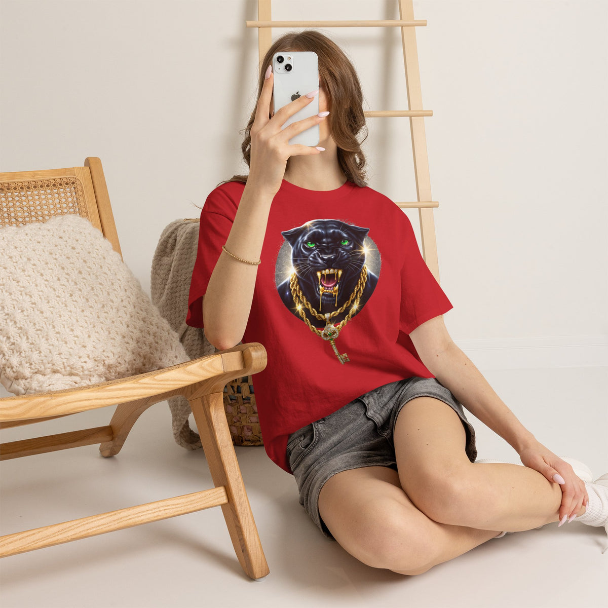 Luxury Black Panther Graphic Tee with Gold Chains & Key