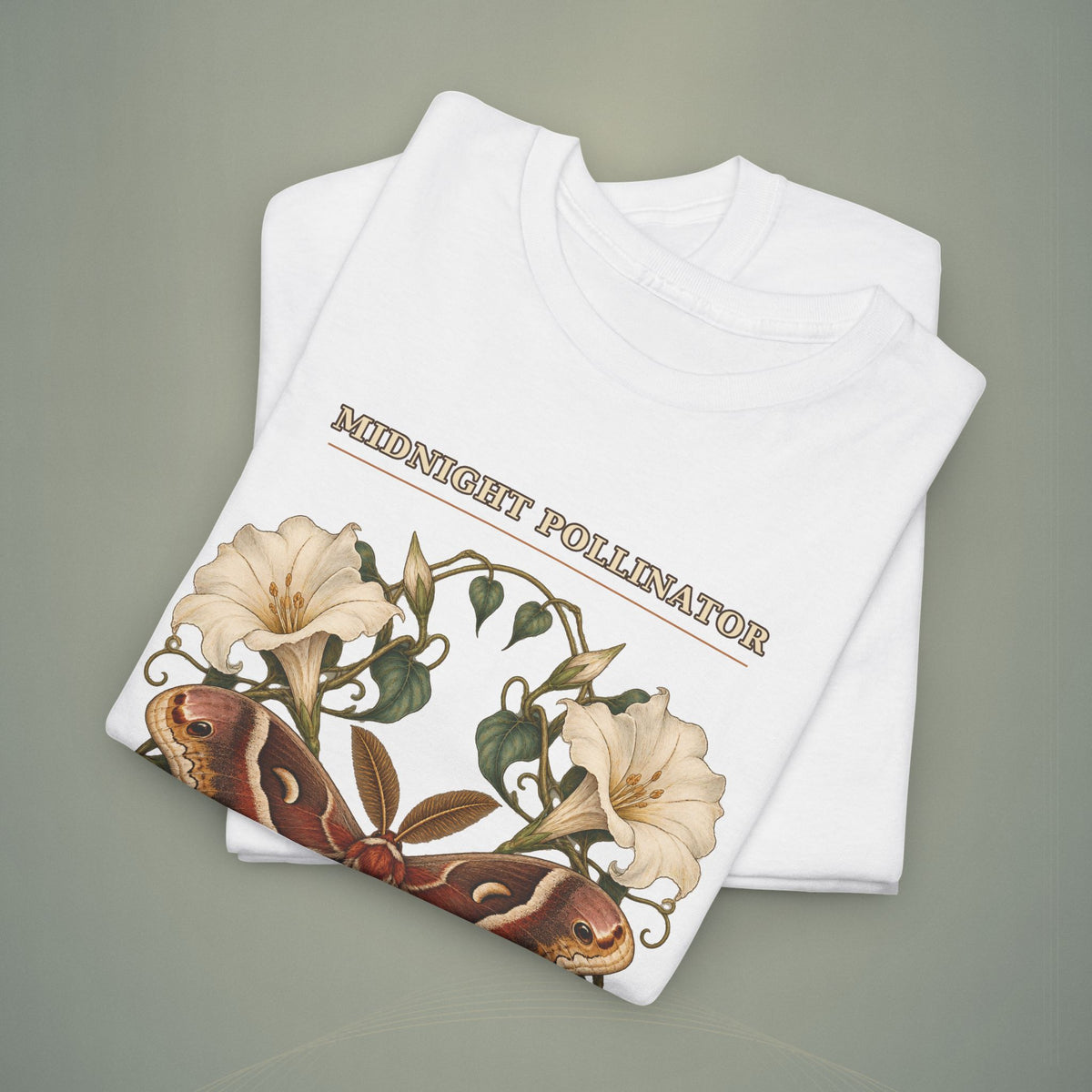 Midnight Pollinator Cecropia Moth & Moonflower Graphic Tee | Vintage Botanical Night Garden Shirt