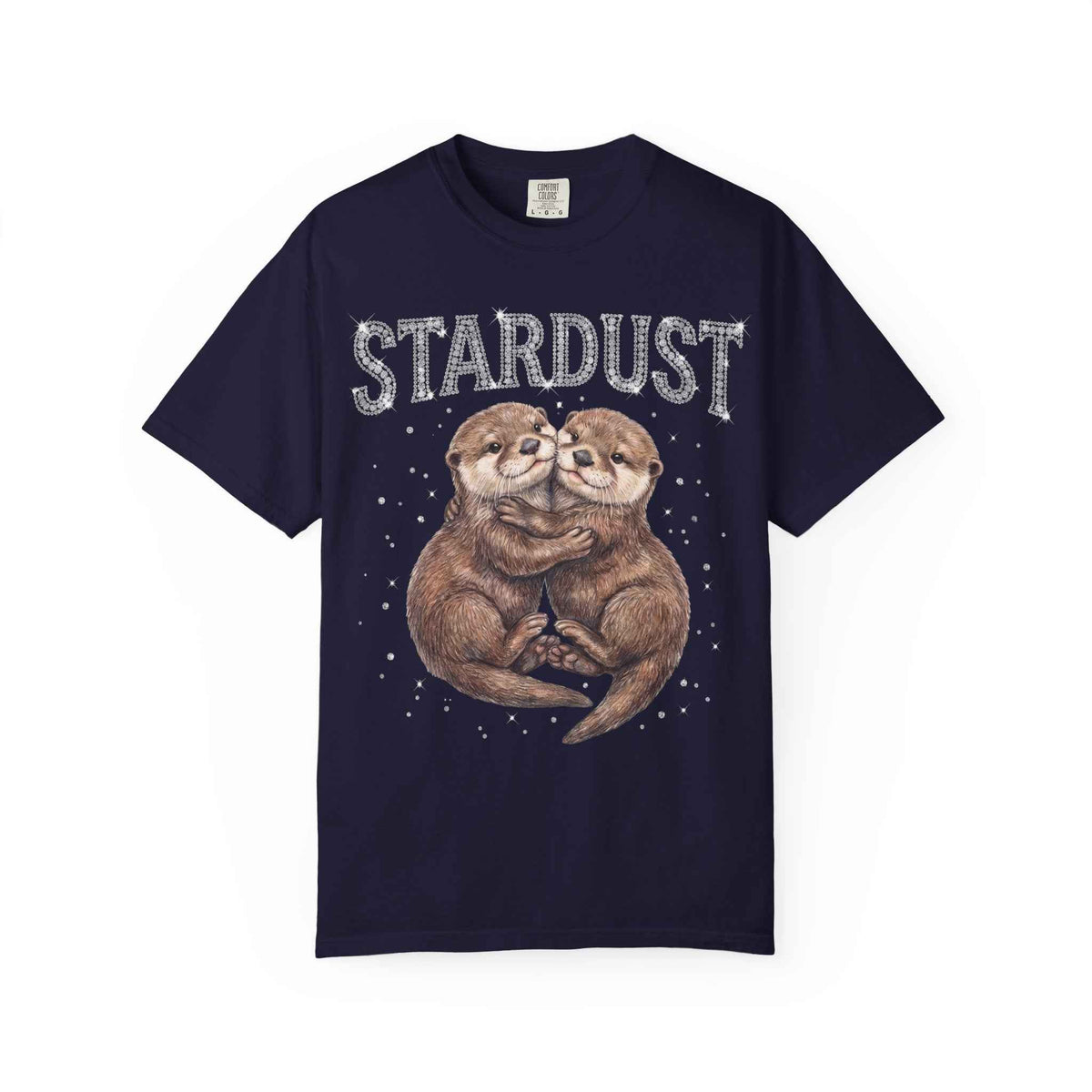 Retro Y2K Stardust Cute Otters Graphic Tee, Heavyweight Rhinestone Font