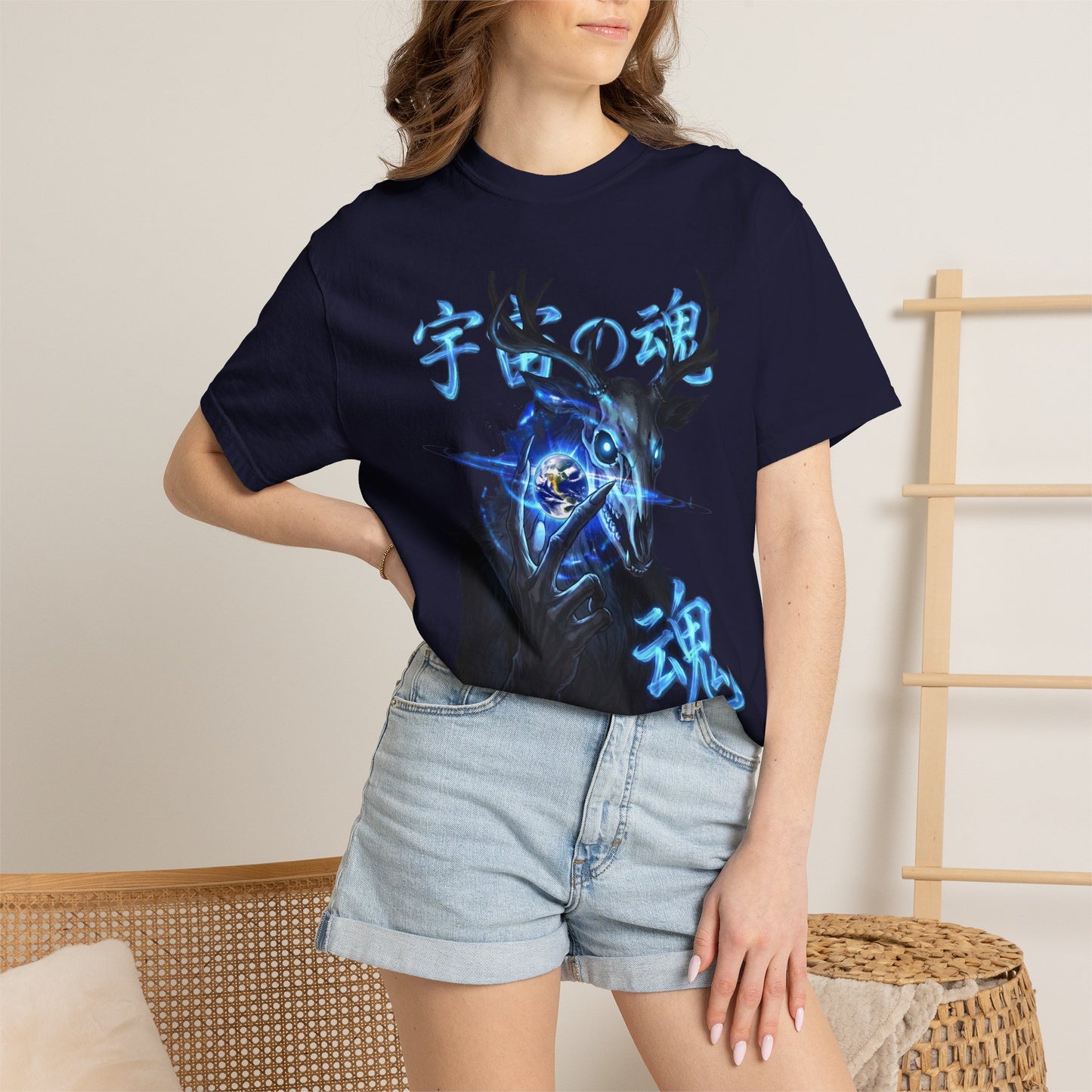 Y2K Cyberpunk Cosmic Skull T-Shirt Blue Neon Energy Aura Unisex Harajuku Style Streetwear Comfort Colors 1717 Graphic Tee