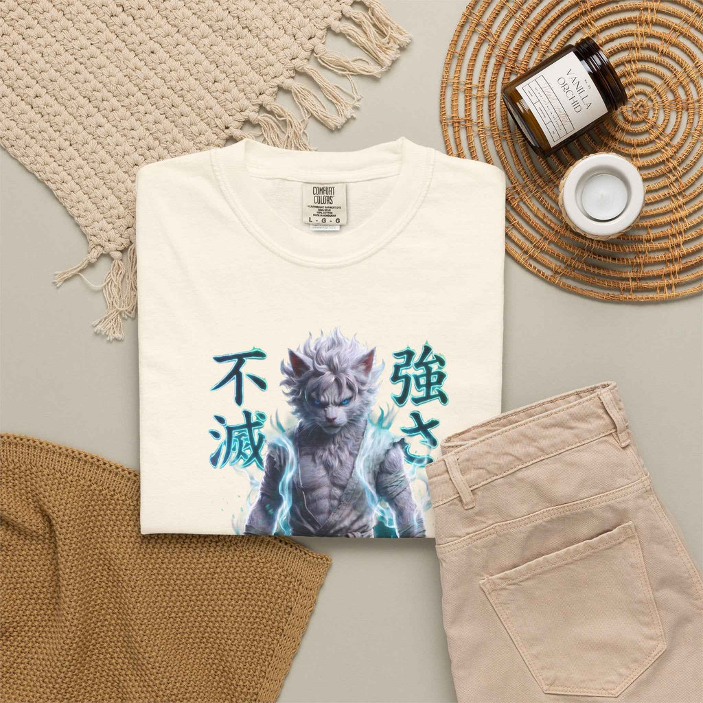 Cyberpunk Cat Warrior Graphic Tee - Harajuku Style, 100% Cotton Premium Tee