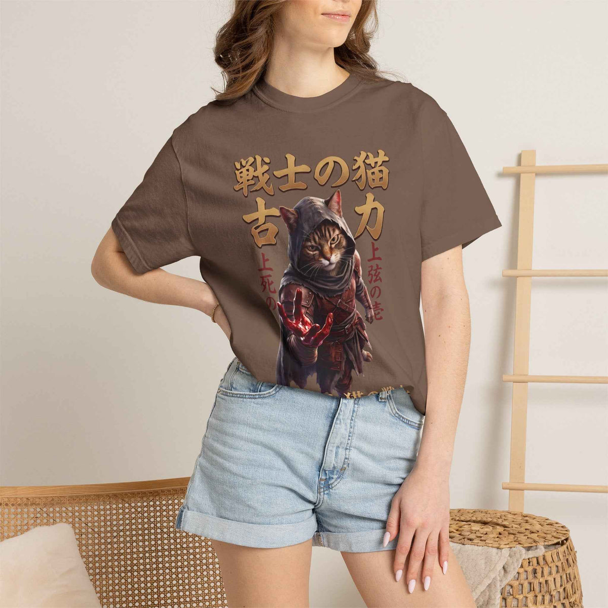 Mystic Warrior Cat Graphic Tee | Dark Aesthetic Japanese Streetwear Shirts for Men & Women | Vintage Manga Heavyweight Comfort Colors 1717 T-Shirt