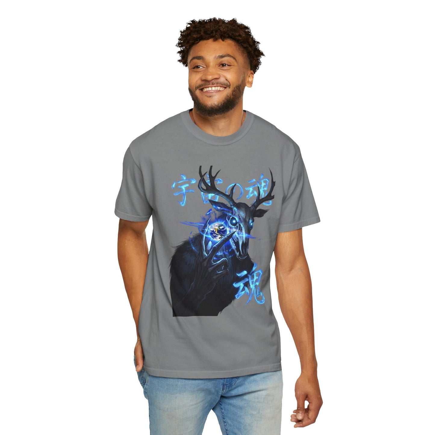Y2K Cyberpunk Cosmic Skull T-Shirt Blue Neon Energy Aura Unisex Harajuku Style Streetwear Comfort Colors 1717 Graphic Tee