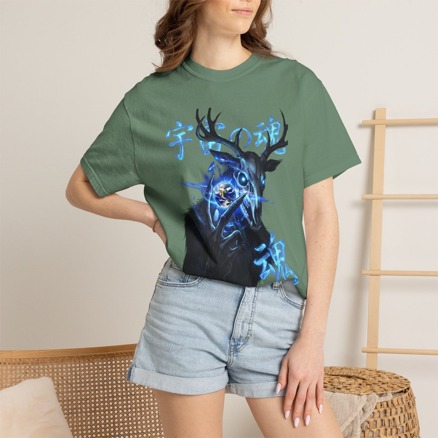 Y2K Cyberpunk Cosmic Skull T-Shirt Blue Neon Energy Aura Unisex Harajuku Style Streetwear Comfort Colors 1717 Graphic Tee