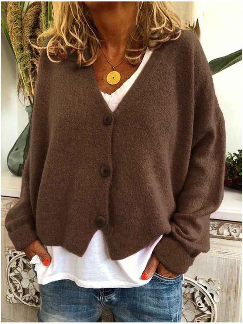 Women's Lightweight Solid Color Cardigan Sweater - European Sizes