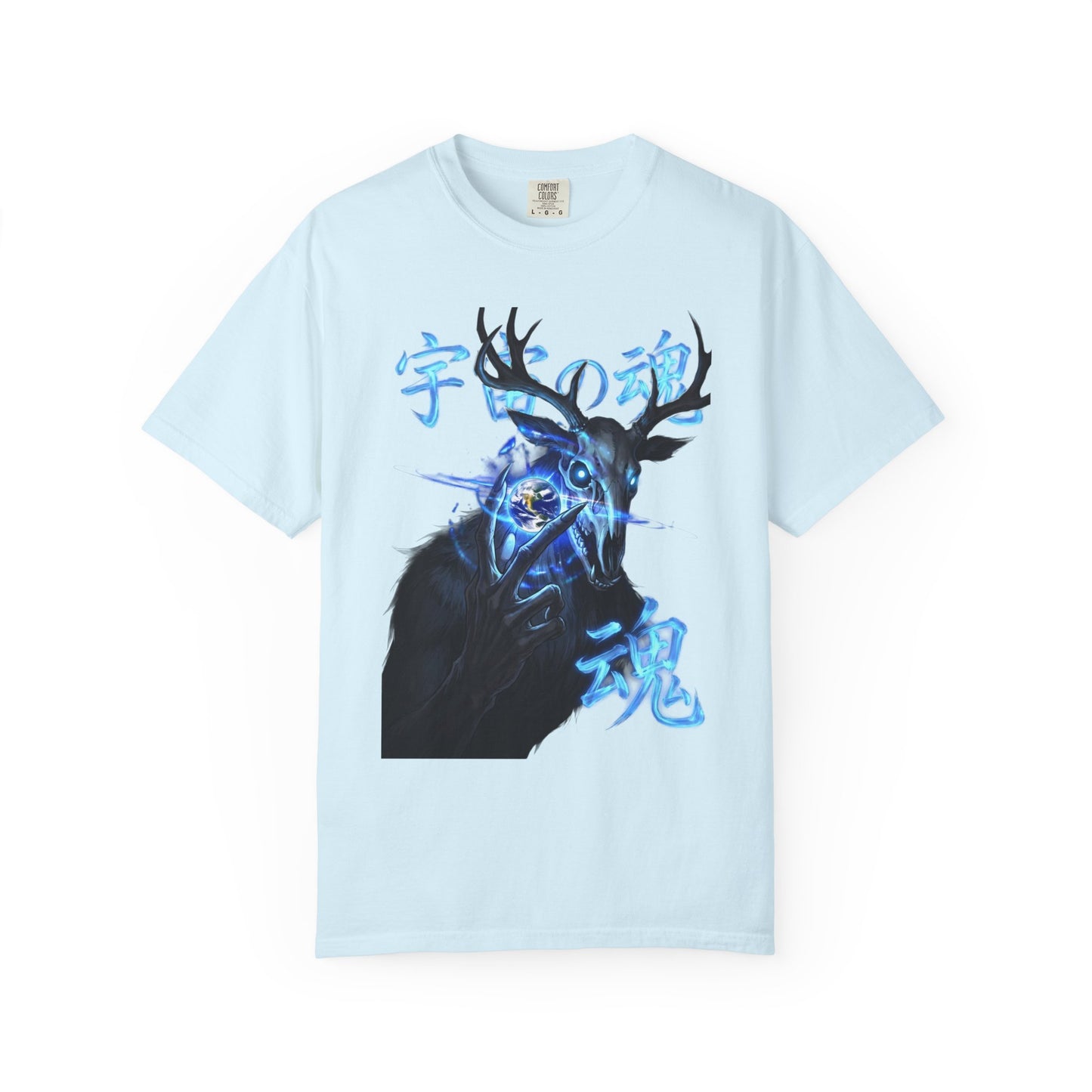 Y2K Cyberpunk Cosmic Skull T-Shirt Blue Neon Energy Aura Unisex Harajuku Style Streetwear Comfort Colors 1717 Graphic Tee
