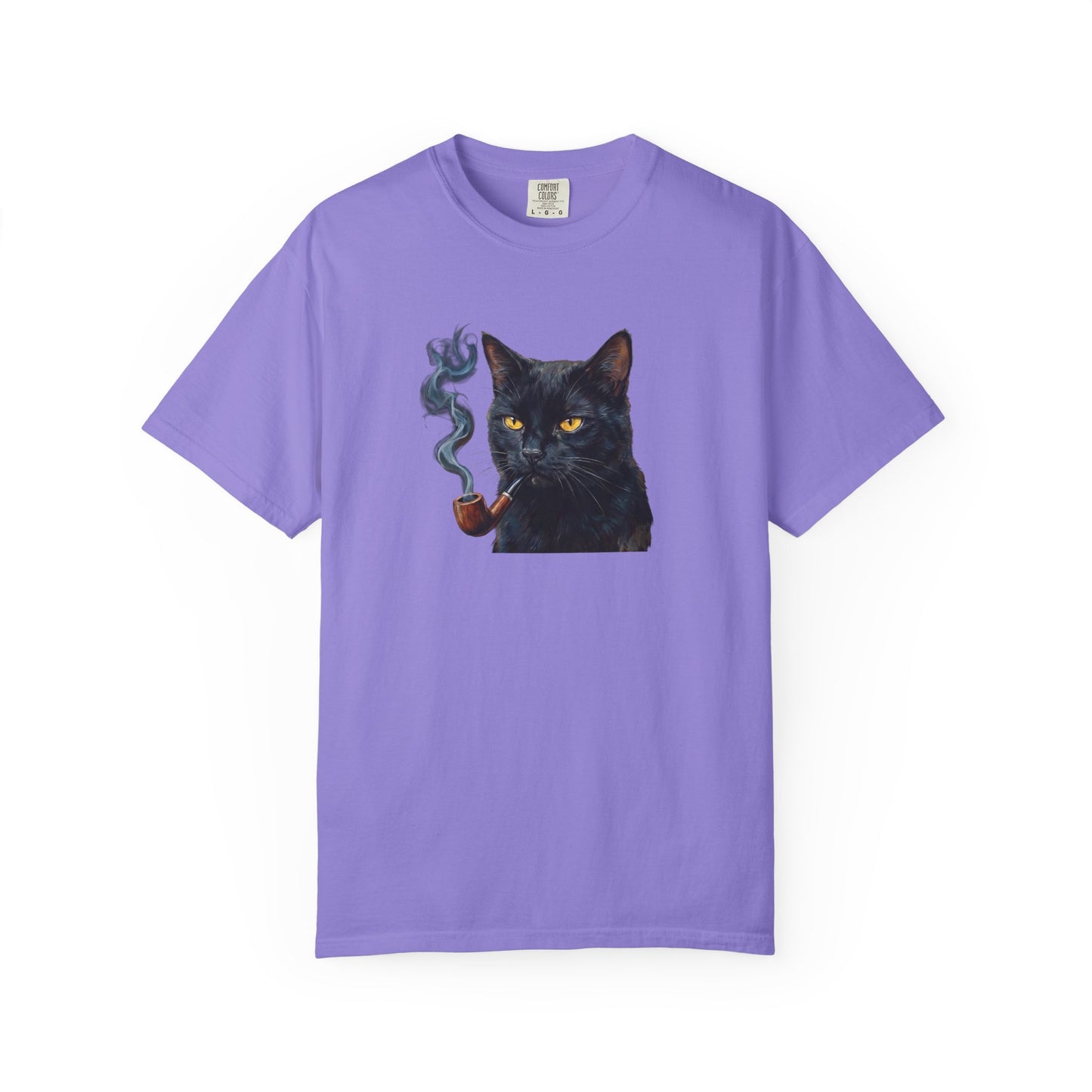 Smoking Cat Graphic T-Shirt — Retro Black Cat with Pipe Tee