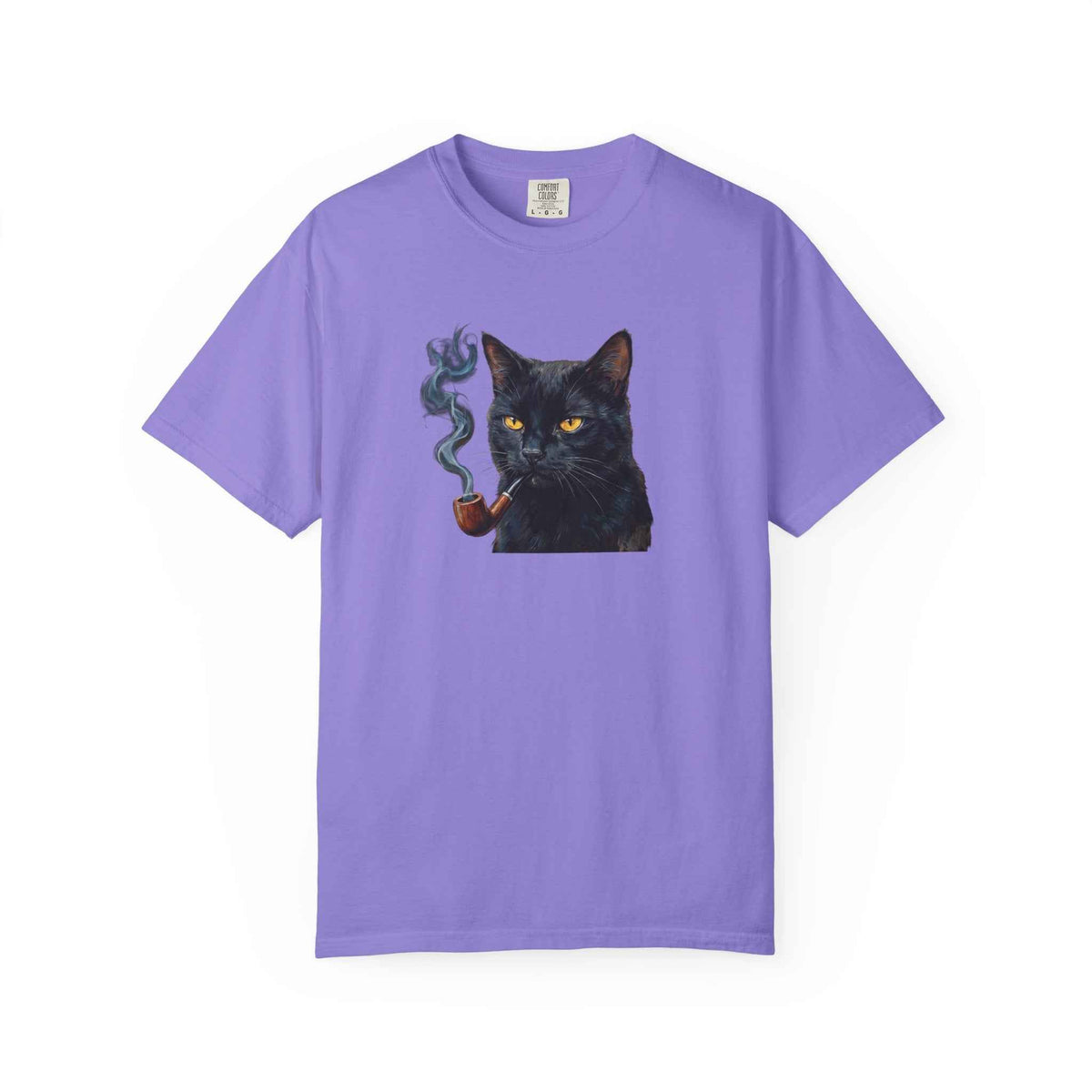 Smoking Cat Graphic T-Shirt — Vintage Noir Cat with Pipe Tee