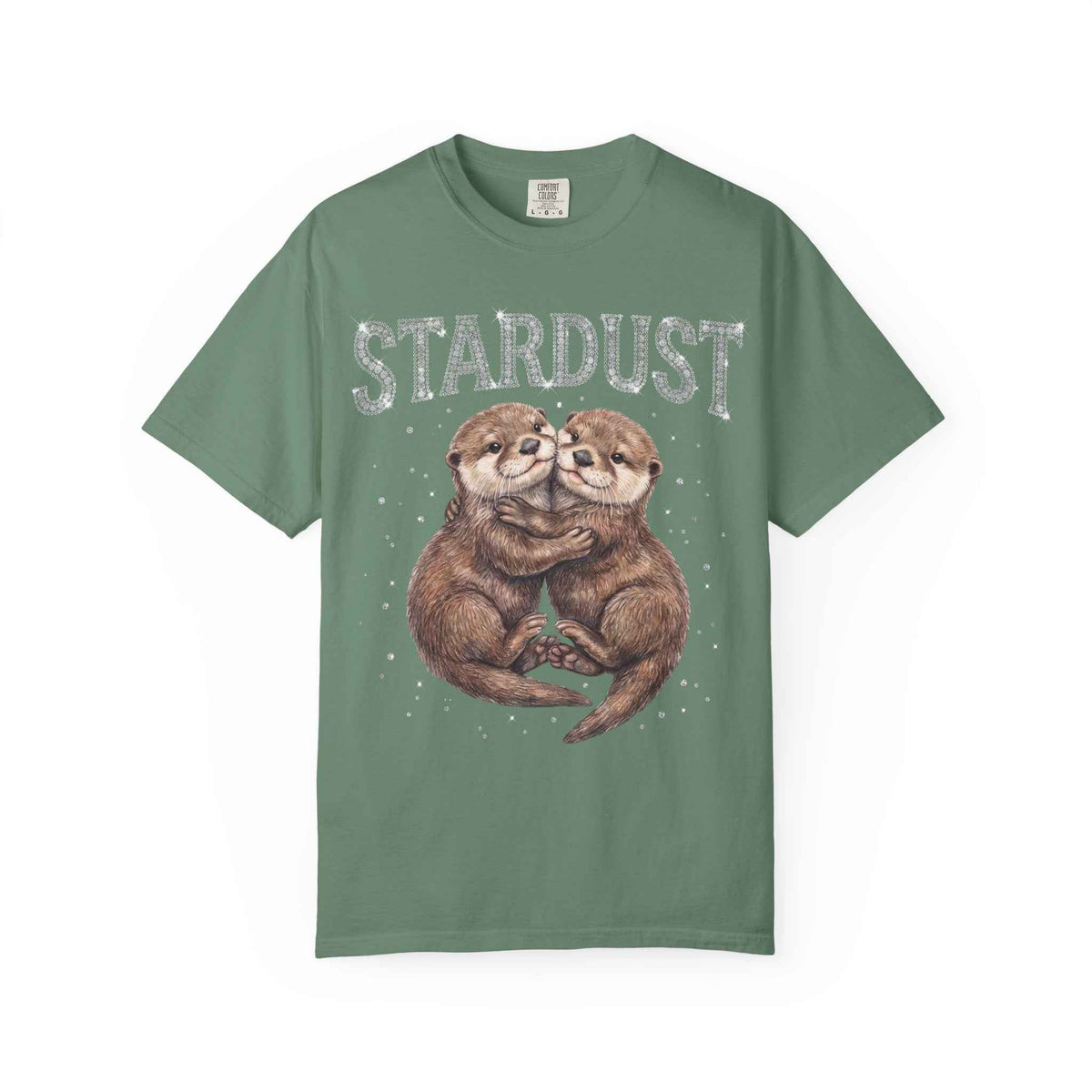 Retro Y2K Stardust Cute Otters Graphic Tee, Heavyweight Rhinestone Font