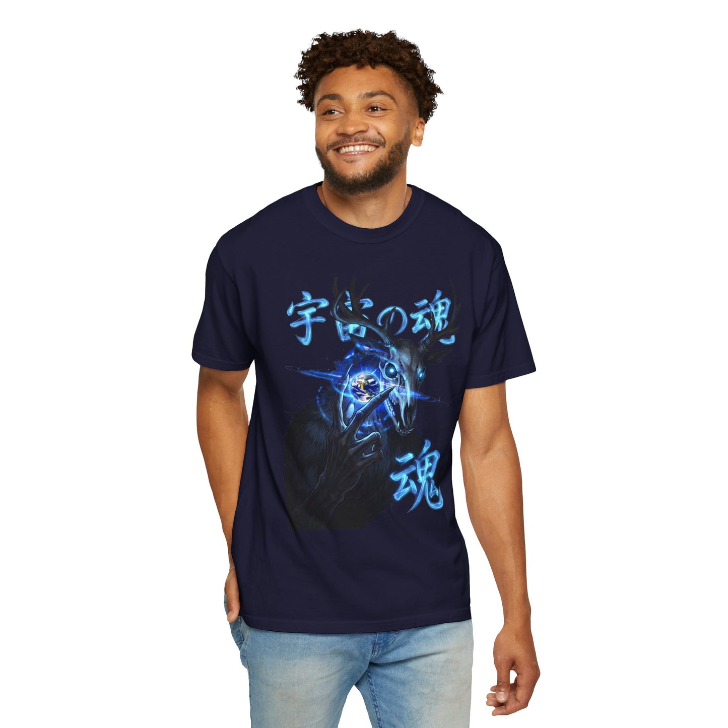 Y2K Cyberpunk Cosmic Skull T-Shirt Blue Neon Energy Aura Unisex Harajuku Style Streetwear Comfort Colors 1717 Graphic Tee