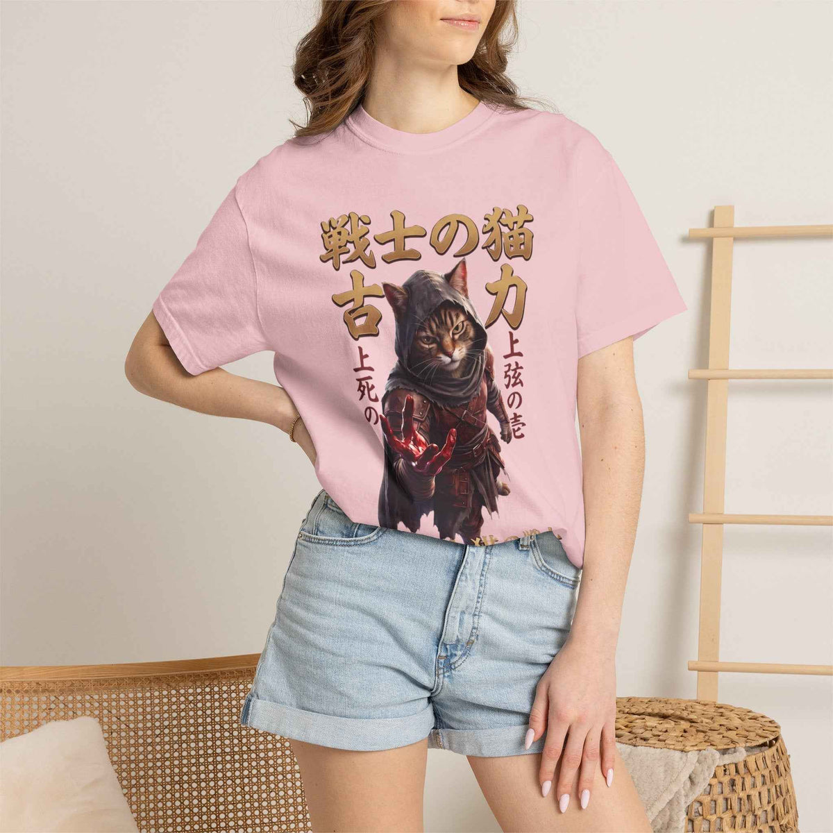 Mystic Warrior Cat Graphic Tee | Dark Aesthetic Japanese Streetwear Shirts for Men & Women | Vintage Manga Heavyweight Comfort Colors 1717 T-Shirt