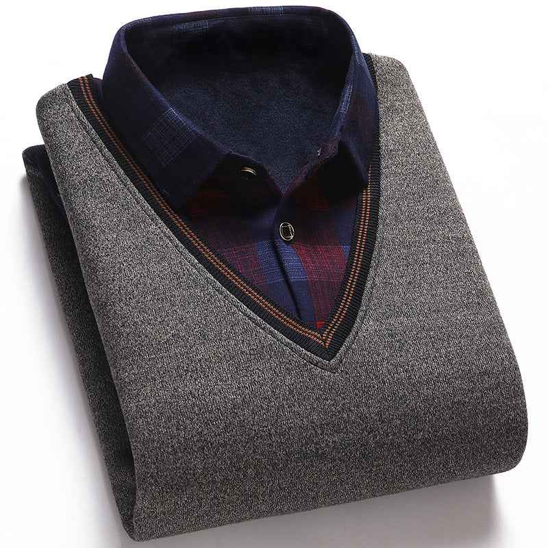Men's Two-Piece Shirt Collar Oversized Sweater: Comfortable & Trendy