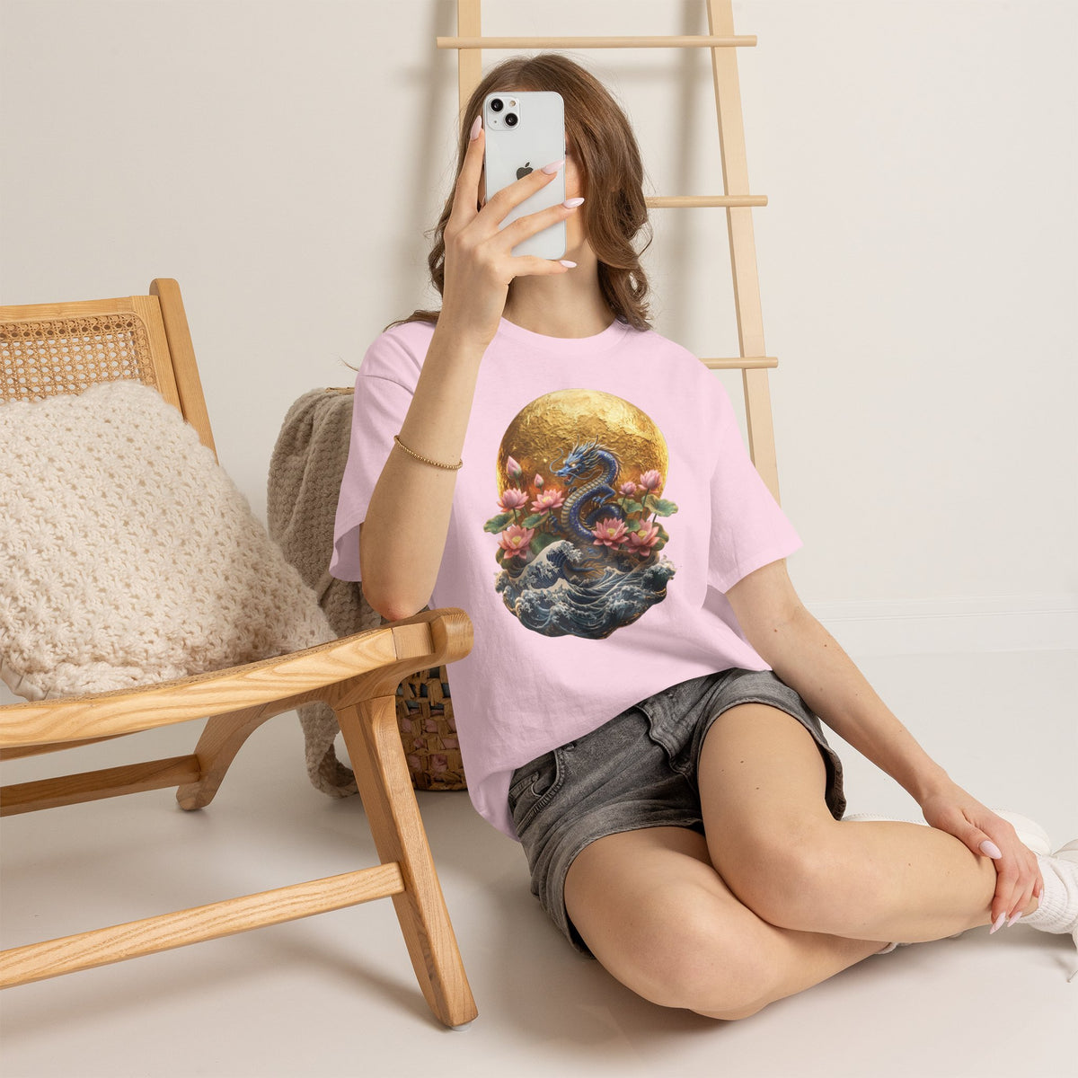 Japanese Dragon & Lotus Moon Graphic Tee - Heavy Cotton Streetwear